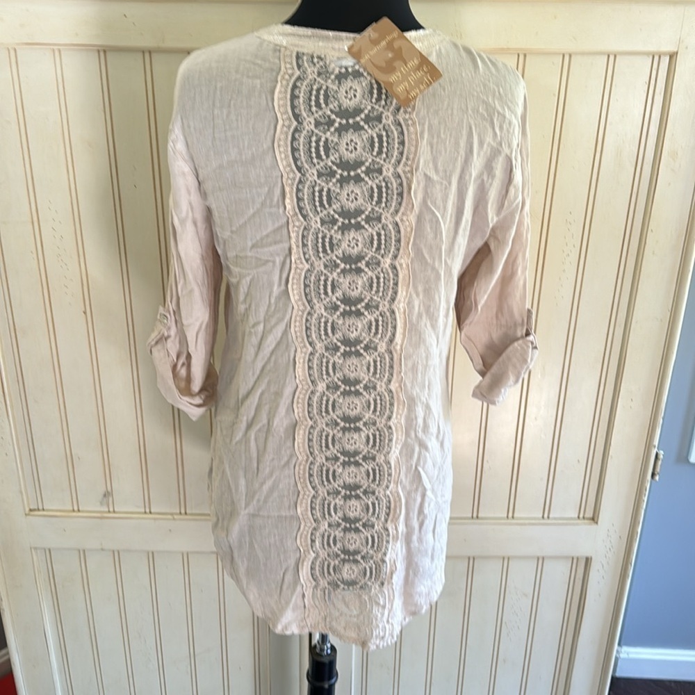 Soft Surroundings Trendy NWT 100% Linen Day Shine Beige Button Down Shirt